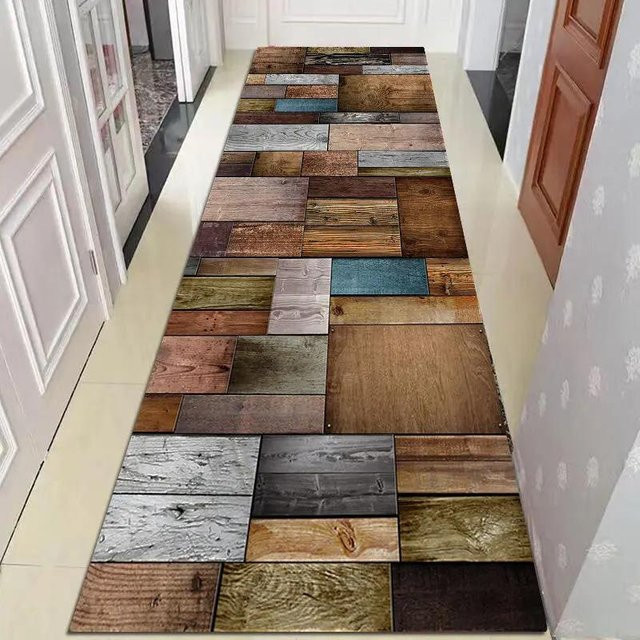 Moderner Teppich im europäischen Stil mit geometrischem Muster für Flur, Wohnzimmer und Eingangsbereich, rutschfest und maschinengewebt, B/T: 80 x 200 cm, Mehrfarbig - Bild 1