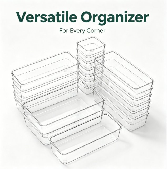 25 Stück Transparente Schubladenorganizer aus Acryl als Aufbewahrungsboxen für Bürobedarf, Make-up, Schmuck und Kosmetik - Bild 1