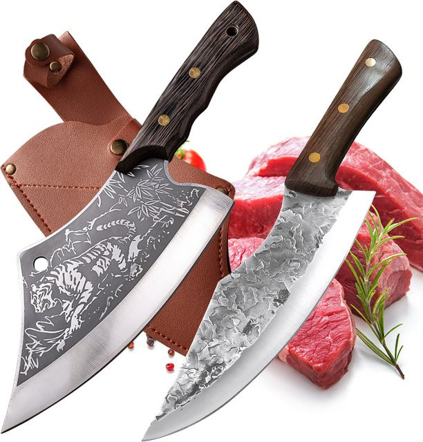InLeung Handgemachtes Chinesisches Fleischmesser Cleaver aus Silber mit Holzgriff und Schutzhülle zum Schneiden von Fleisch, Gemüse und Fisch - Bild 1
