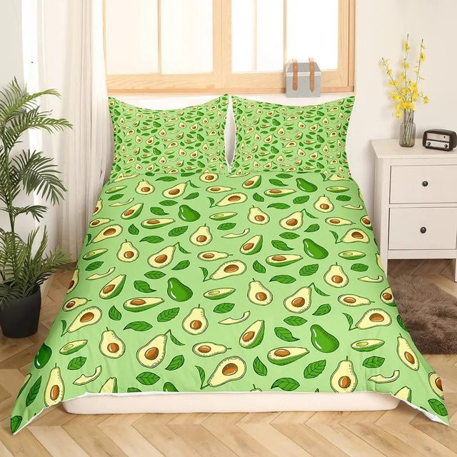 Avocado Bettwäsche-Set von Your Warm Home in Himmelblau mit tropischem Früchte-Design, bestehend aus Bettbezug und 2 Kissenbezügen aus Polyester - Bild 1