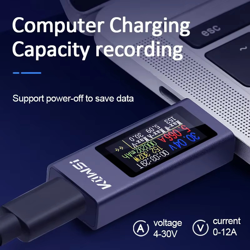 USB-C Multifunktions-Tester mit Digitalanzeige für Spannung und Stromstärke als Power Meter für Ladegeräte und Powerbanks - Bild 4