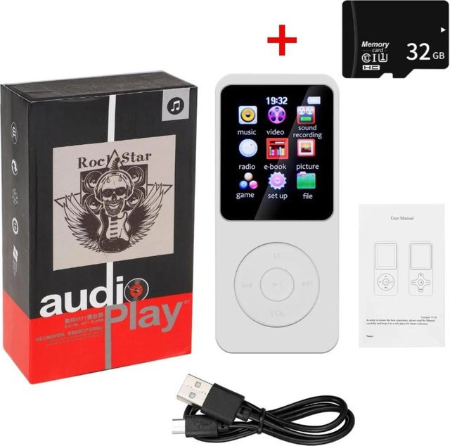 YJMP Electronic Mini MP3 MP4 Player mit Bluetooth, FM-Radio und 32G TF-Karte in Weiß - Bild 1