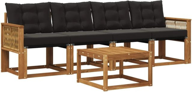 vidaXL Outdoor-Sofagarnitur aus Akazienholz mit Textilene und Kissen in Schwarz und Natur - Bild 1