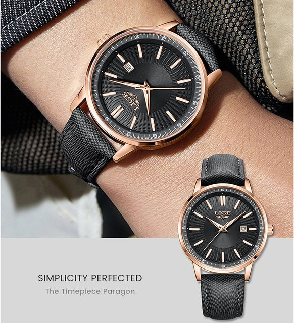 LIGE Armbanduhr, Quarz, Analoguhr, Schwarz, Roségold, Herren - Bild 1