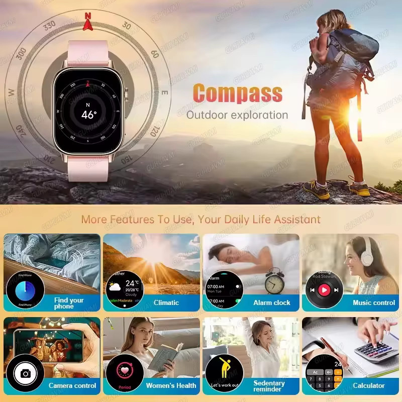 GUHUAVMI Smartwatch für Damen mit GPS, Bluetooth-Anruf, Musik und Schlafüberwachung in Schwarz und Roségold mit Edelstahl- und Silikonarmband - Bild 4