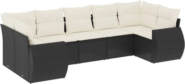 vidaXL 7-teilige Garten-Sofagarnitur in L-Form aus schwarzem Poly-Rattan mit Sitzkissen und Stauraum - Bild 1