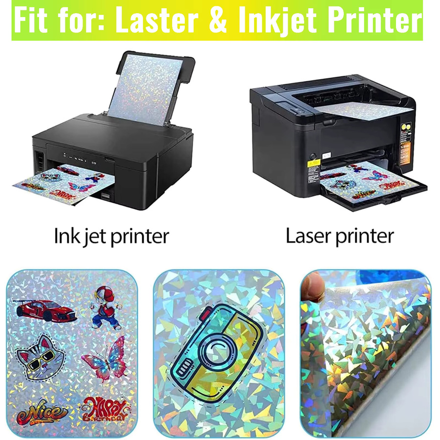 ESHANG Holografisches Diamant-Aufkleberpapier aus wasserfestem Vinyl in Multicolour, 20 Blatt A4 - Bild 3