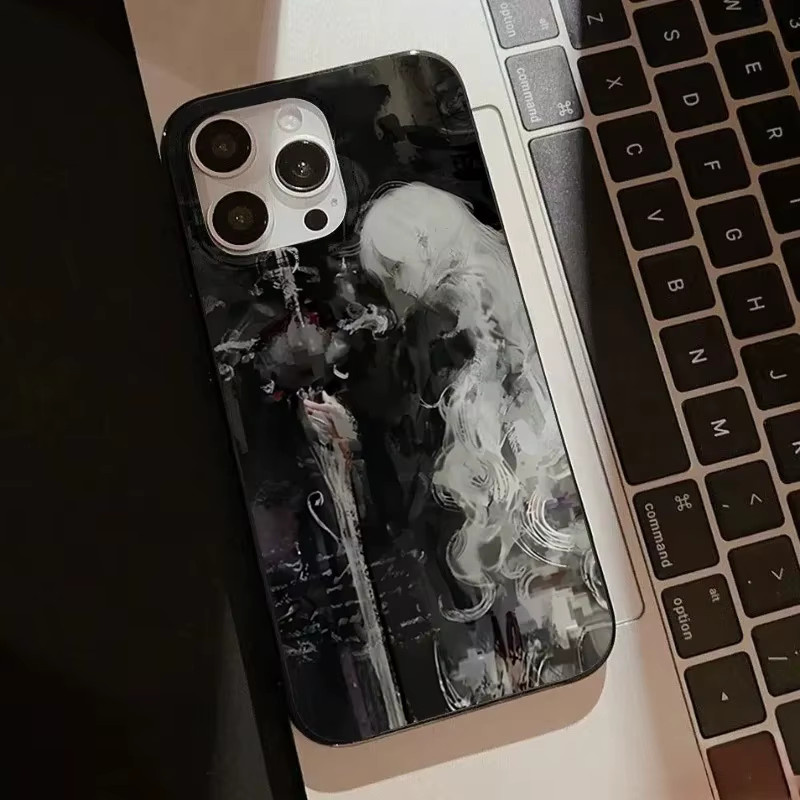 Handyhülle mit mittelalterlicher künstlerischer Malerei Hexe mit weißem Haar für iPhone 11 bis iPhone 16 Pro Max in Weiß und Multicolour - Bild 2