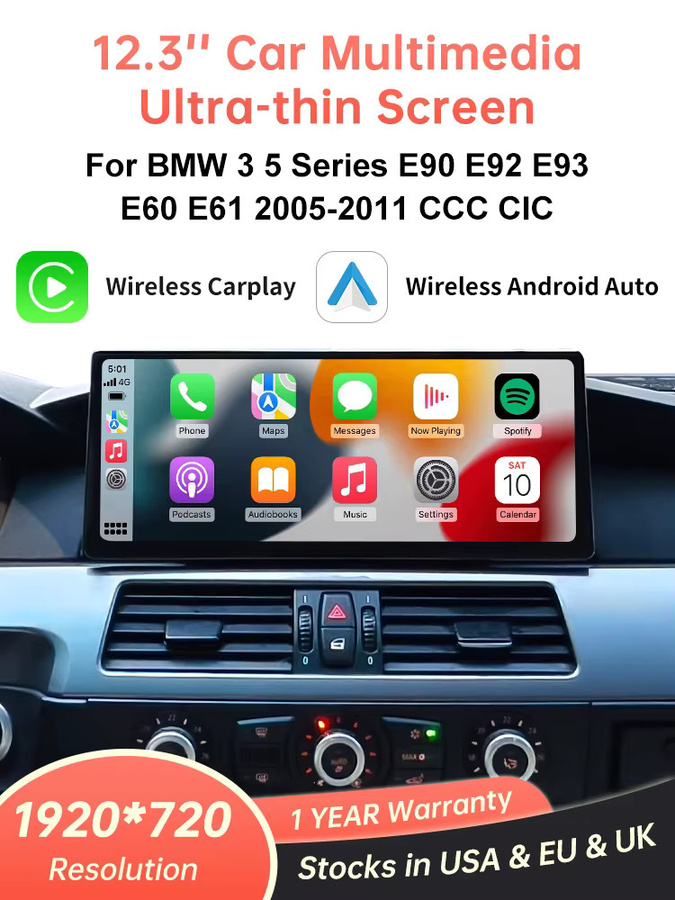 Road Top Kabelloses CarPlay Linux Auto-Multimedia-Display für BMW 3er E90 E91 E92 E93 5er E60 E61 CCC CIC, 12,3 Zoll, Schwarz - Bild 6