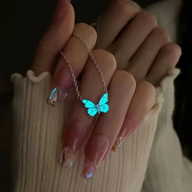 Halskette Damen, Schmetterling, Hellblau, Zinklegierung - Bild 1