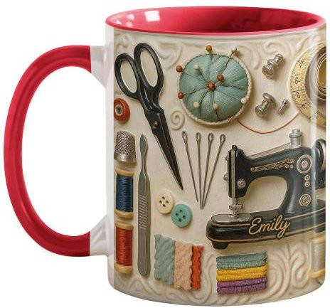 Personalisierte Kaffeetasse mit Nähmaschinen-Design von Deyishenghuo in Rot für Näherinnen und Quilterinnen - Bild 1