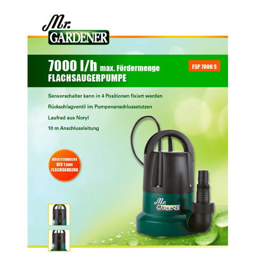 Mr. GARDENER Flachsaugpumpe 7000 S, 400 W, Fördermenge: 7000 l/h, grau - Bild 2