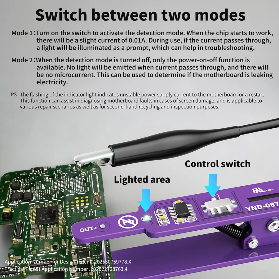 Lanrui M191 Universelles Power-On-Clip-Stromleckage-Erkennungswerkzeug in Lila für die Reparatur von IP- und Android-Smartphones mit 2 Modi - Bild 4