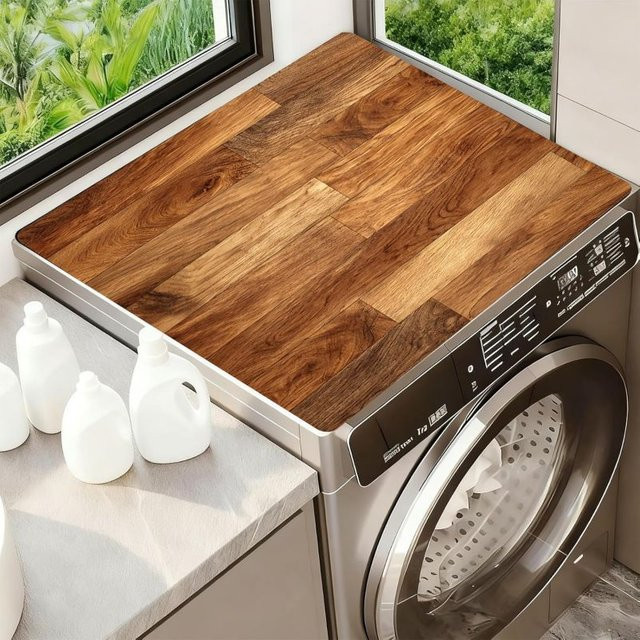 VIKAMA Anti-Rutsch Unterlage in Holzoptik für Waschmaschine und Trockner, braun, wasserabsorbierend im rustikalen Bauernhaus-Stil - Bild 1