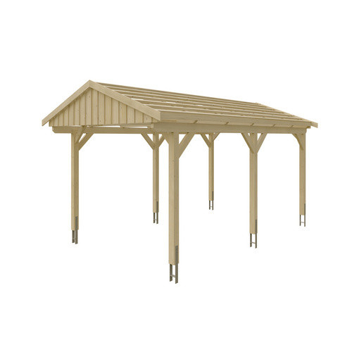 Skan Holz Carport Fichtelberg aus Fichte Leimholz in Beige mit spitzer Dachform, B/T: 317 x 566 cm, Höhe: 303 cm - Bild 3
