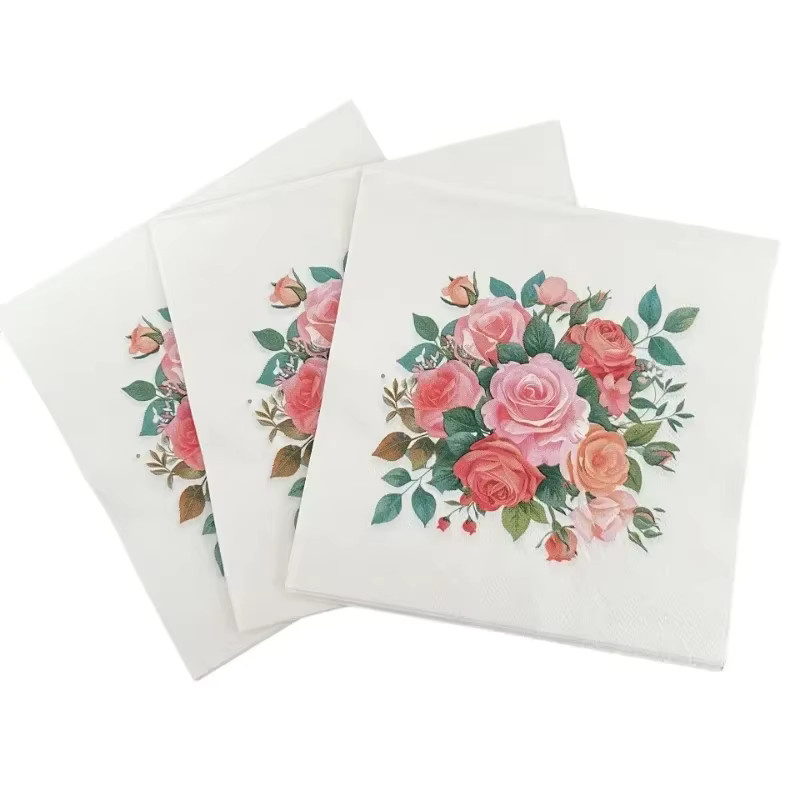 GUANYAO 2-lagige Papierservietten mit Rosen-Bouquet-Print für Hochzeit und Valentinstag, 20 Stück, Breite: 33 cm - Bild 4