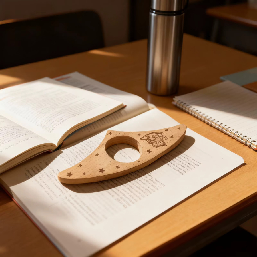 Daumen-Lesezeichen aus Naturholz in Braun als tragbarer Einhand-Flip-Seitenhalter für Leser und Studenten - Bild 2