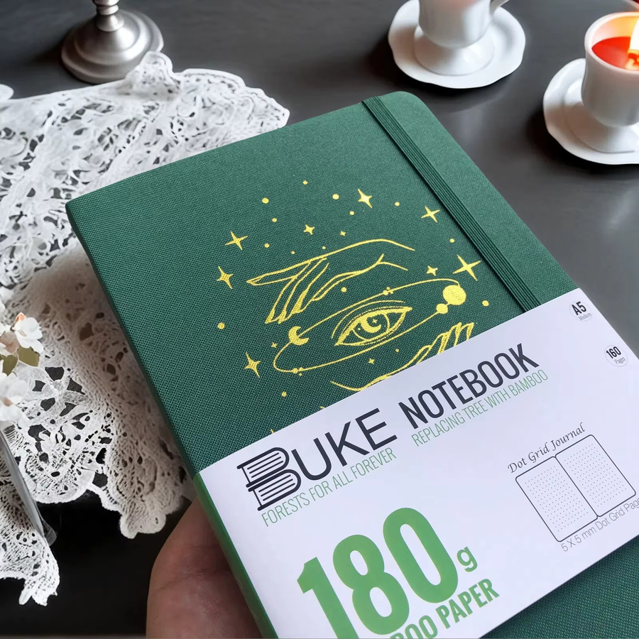 Buke Notebook A5 mit Punktraster, Hardcover in Grün mit silbernen Kanten, 160 Seiten, 180 g/m2 Papier - Bild 5