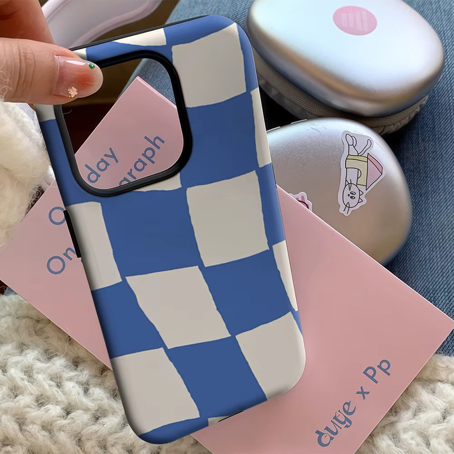 Wavy Blue Checker Handyhülle für iPhone 17 16 15 14 13 12 11 Pro Max Plus mit doppelschichtiger Rückseite in Blau - Bild 4