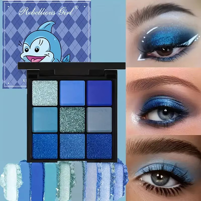 VERONNI Lidschatten-Palette, 9 Farben, Blau, Matt, Puder, Unisex - Bild 2