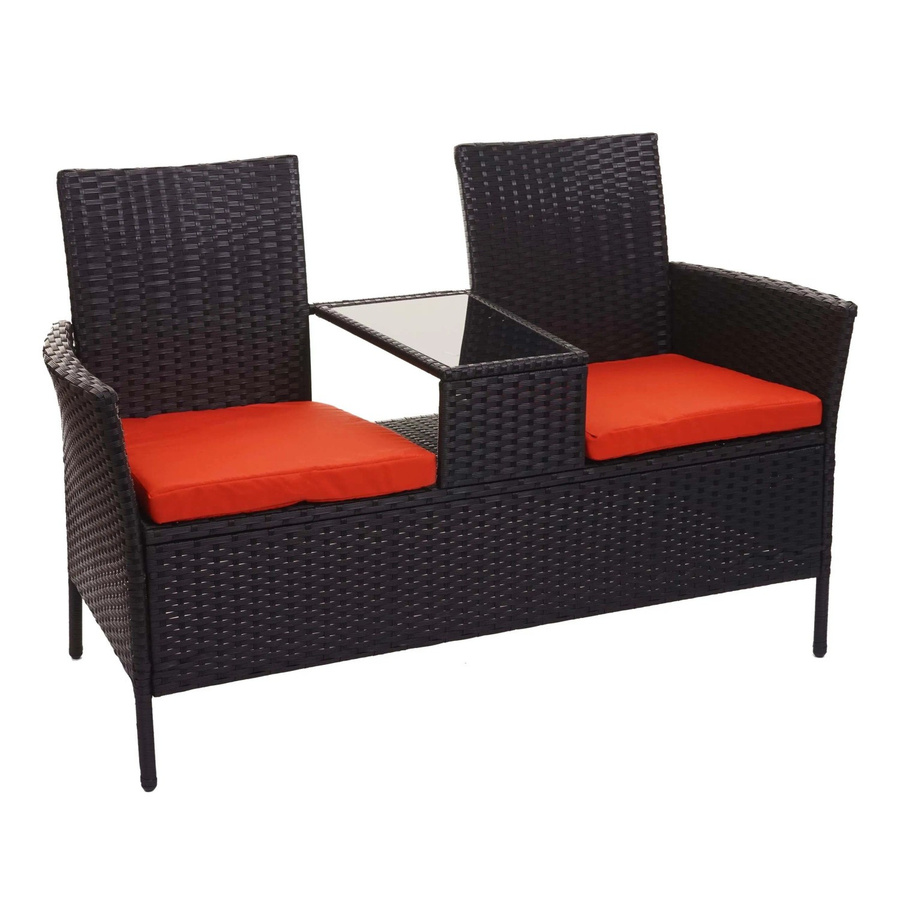 MCW Poly-Rattan Sitzbank mit Tisch E24 in Schwarz mit Kissen in Terracotta, Breite: 132 cm - Bild 2