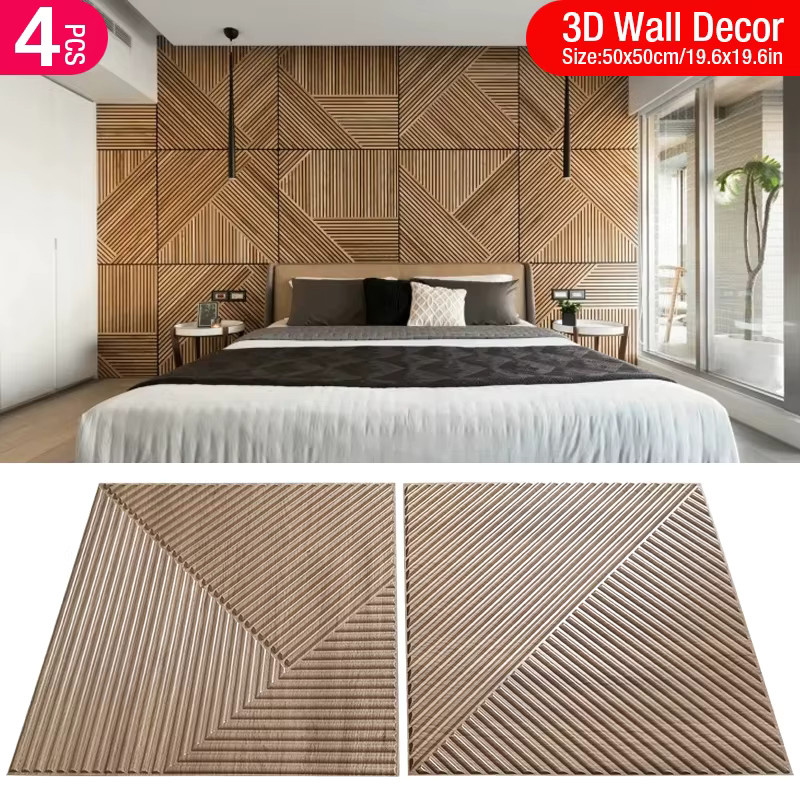 XBLOOM 4er Set 3D Wave Wandpaneele Streifen Tapete aus PVC in Weiß und Braun, B/H: 50 x 50 cm - Bild 4
