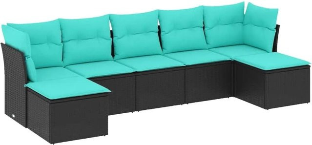 vidaXL 7-tlg. Gartensofa-Set aus Polyrattan in Schwarz mit Kissen und Ottoman für Garten und Terrasse - Bild 1