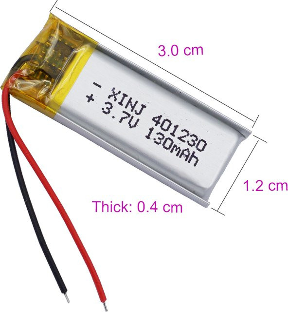 Koonenda Wiederaufladbare Li-Po Polymer-Batterie 401230 3,7V 130mAh für Bluetooth-Lautsprecher, Ohrhörer und Dashcams - Bild 1