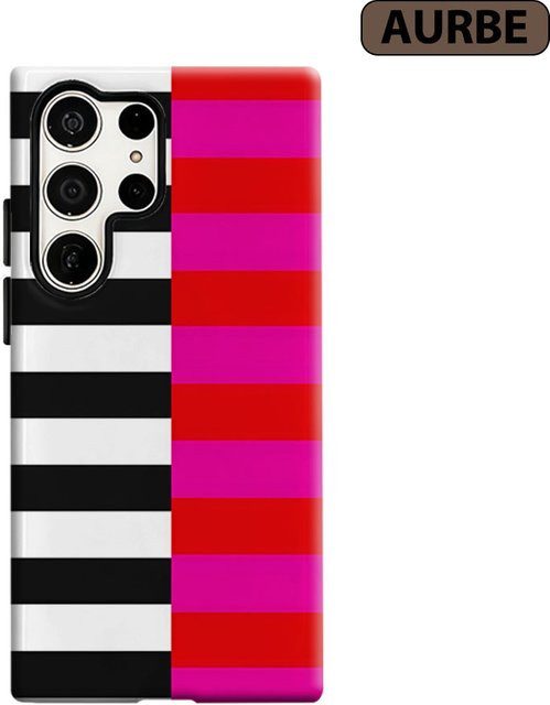 Aurbe Handyhülle für Samsung Galaxy S26 S25 S24 S23 Ultra Plus mit zweifarbigen Streifen in Rosa und Schwarz - Bild 1