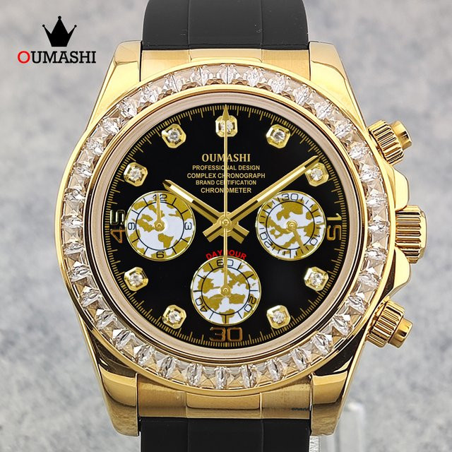 OUMASHI Chronograph, Gold, Diamant, Quarz, 42 mm, Herren - Bild 1