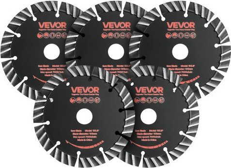 VEVOR Diamond Blades 5er-Pack Diamantsägeblätter für Beton Stein Zement und Mauerwerk, Durchmesser: 133 mm, Bohrung: 20 mm, Rot-Schwarz - Bild 1