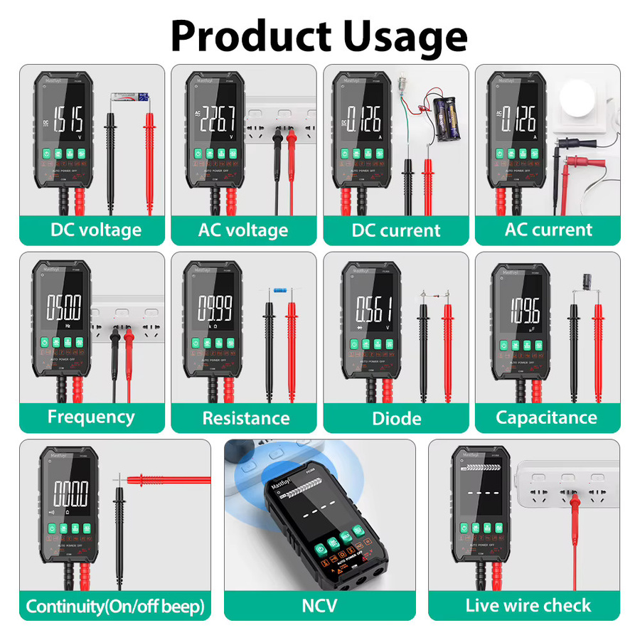 MASTFUYI Mini-Digitalmultimeter in Schwarz mit 4000 Zählungen, True RMS, intelligenter Messung, automatischer Bereichswahl und berührungsloser Spannungserkennung - Bild 4