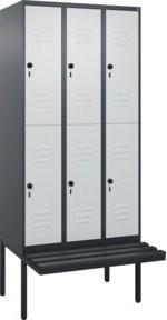 C+P Doppelstock-Spind Classic PLUS Sitzbank mit 3 Abteilen und Sicherheits-Drehriegel, B/T/H: 2120 x 900 x 815 cm - Bild 1