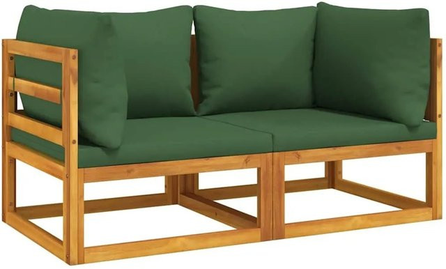 vidaXL Modular-Ecksofa Set aus Akazienmassivholz mit grünen Kissen in L-Form - Bild 1