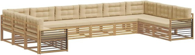vidaXL Sofagarnitur aus Massivholz Akazie in Beige mit Latten-Design und Armlehnen - Bild 1