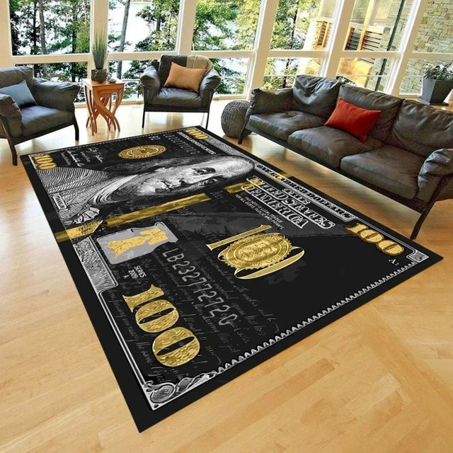 VIKAMA Vintage-Teppich mit Dollarschein-Aufdruck, rutschfester klassischer Teppich in Multicolour für Wohnzimmer und Schlafzimmer - Bild 1