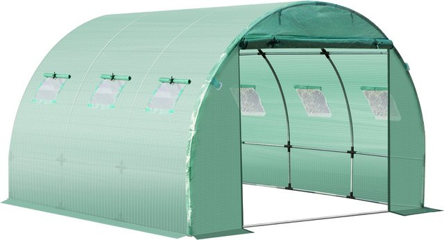 Outsunny Ersatzplane für Garten-Gewächshaus-Tunnel, wasserdichte PE-Plane mit 6 Fenstern und rollbarer Reißverschlusstür, Grün, B/T/H: 3 m x 3 m x 2 m - Bild 1