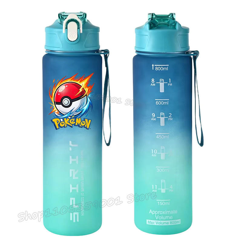Keeppley Pokemon Trinkflasche für Kinder, auslaufsichere Sportflasche mit Flip-Verschluss, transparent, 800 ml - Bild 2