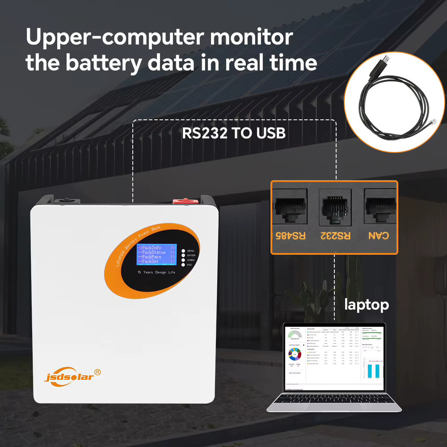 Jsdsolar LiFePO4 Batterie 100Ah 25,6V mit 2,56kWh für Solar-Stromversorgung und Backup, Farbe: Weiß, mit RS485 und RS232 Schnittstellen - Bild 5