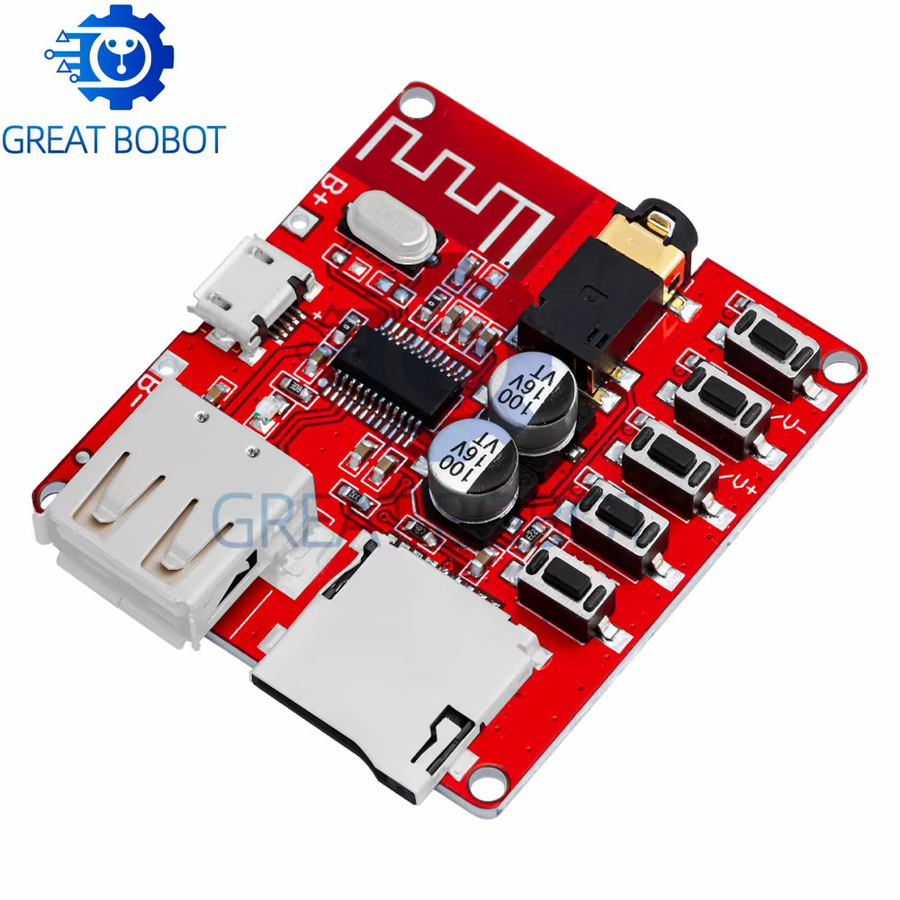 Baishundianzi Bluetooth 4.1 Audio Empfänger Modul mit MP3 WAV Decodierung, USB, TF und IR-Fernbedienung, 3W, Rot - Bild 2