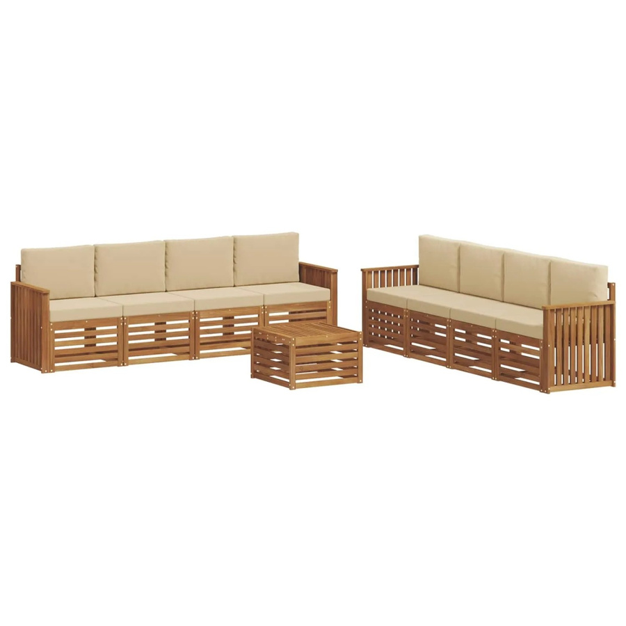 vidaXL Gartenmöbel Set 9-teilig aus Massivholz Akazie in Natur und Beige mit Tisch und Polstern - Bild 2
