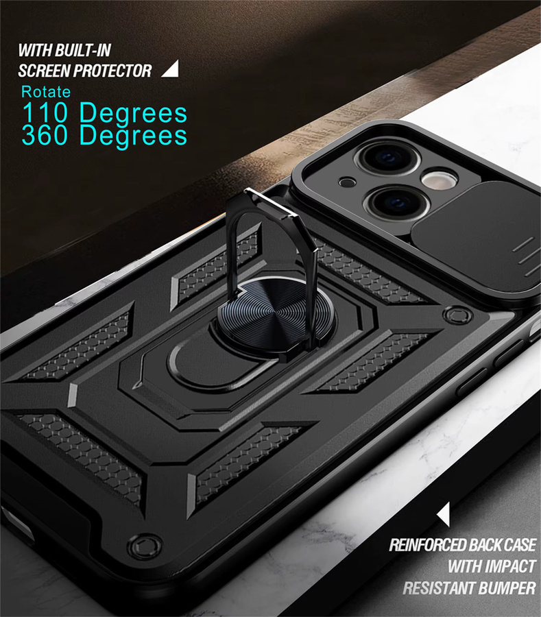 Funda Capa Stoßfeste Rüstungshülle mit Slide-Kameraobjektivschutz für iPhone 13, iPhone 14 und iPhone 15 in Schwarz oder Blau - Bild 6
