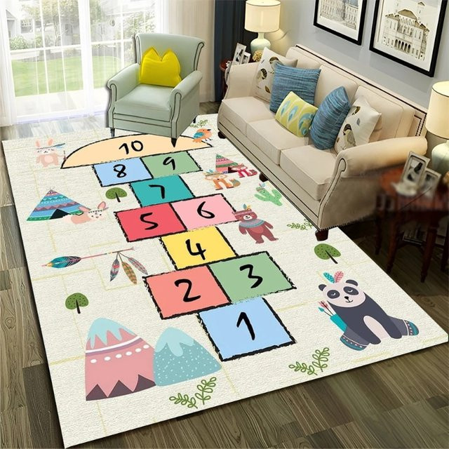 Rutschfester Kinderteppich mit Hopscotch-Motiv für Wohnzimmer, Schlafzimmer und Kinderzimmer, rechteckig, mehrfarbig - Bild 1