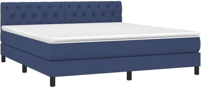 vidaXL Boxspringbett mit Matratze in Blau und Weiß, Hybrid-Bett mit LED-Unterbettbeleuchtung und USB-Anschluss, B/T/H: 160 x 78 x 203 cm - Bild 1