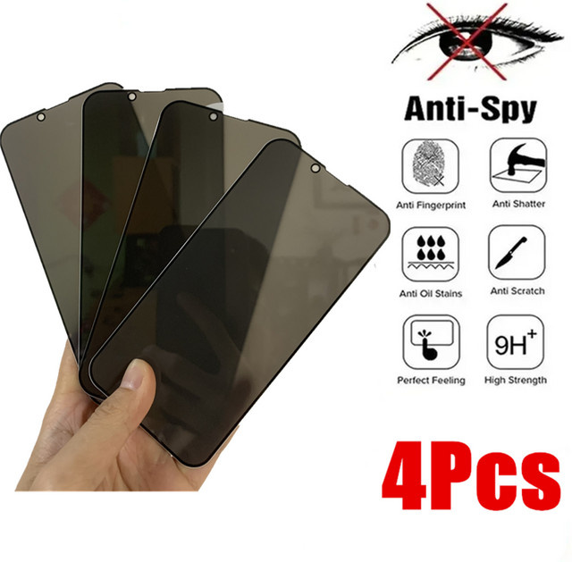 4er-Pack Anti-Spy Displayschutzfolie aus gehärtetem Glas für Apple iPhone 14 Pro Max, 14, 13 und 11 in Transparent - Bild 1