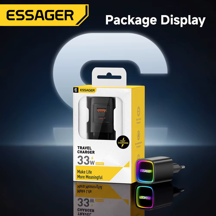 Essager GaN 33W USB Typ-C Ladegerät mit PD-Schnellladefunktion und RGB-Beleuchtung in Schwarz/Multicolor - Bild 5