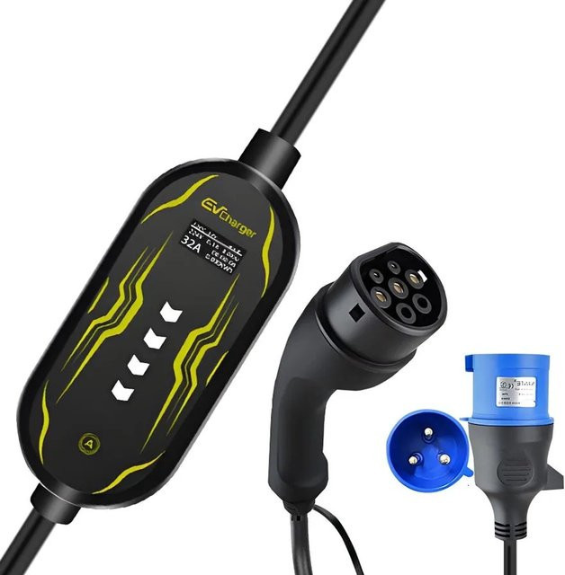 Junsun EV Ladegerät 7kW mit 5m Type 2 Kabel, Smart App Steuerung via Wi-Fi und Bluetooth, 1-phasig 6-32A, Schwarz-Blau - Bild 1