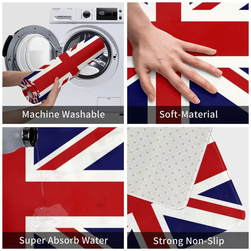 VIKAMA Badezimmermatte Vintage Union Jack in Rot, rutschfeste und saugfähige Bodenmatte, B/T: 60 x 40 cm - Bild 3