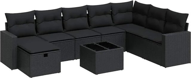 vidaXL 9-teilige Garten-Sofagarnitur aus Poly-Rattan mit Kissen in Schwarz - Bild 1