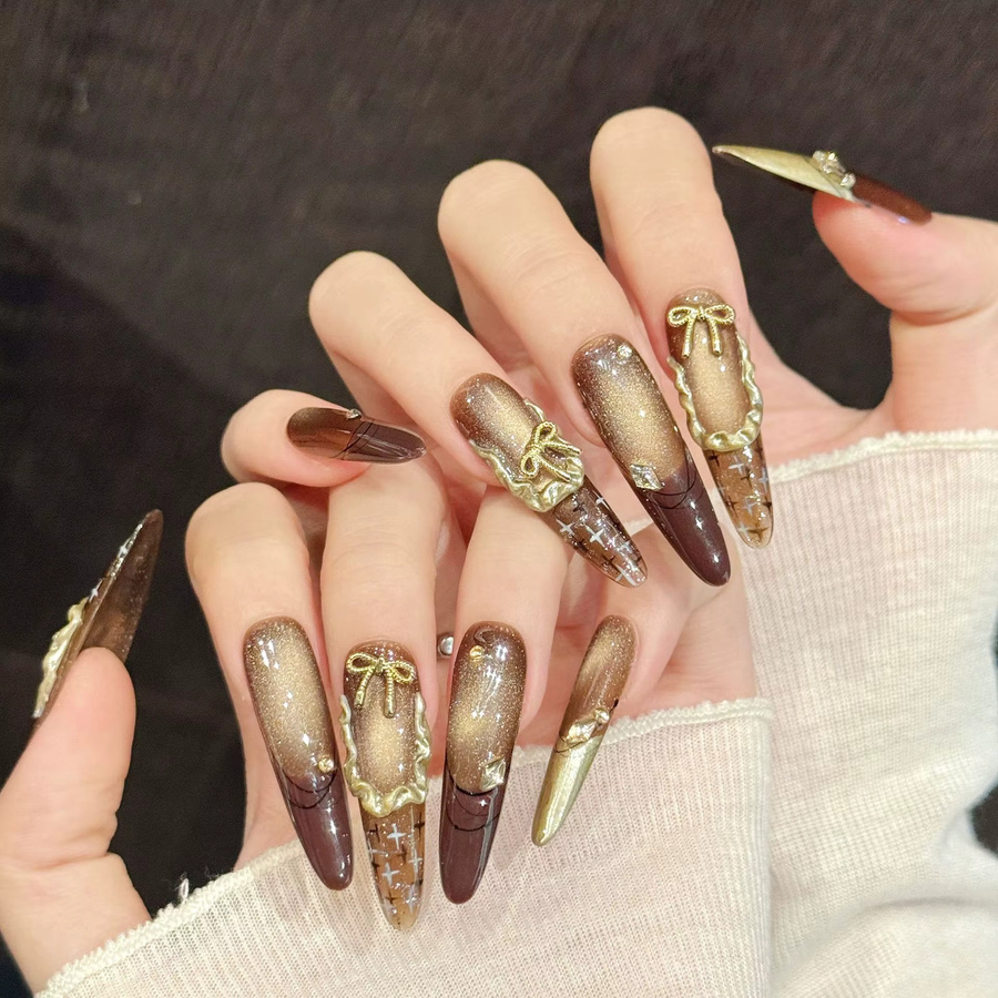 YADORNOS Press On Nails, Braun, Glänzend, 10 Stück - Bild 2